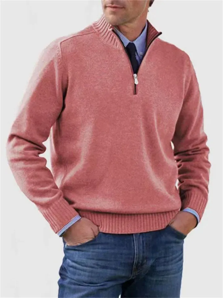 Men's Fall V Neck Half Zip Warm Knit Sweater