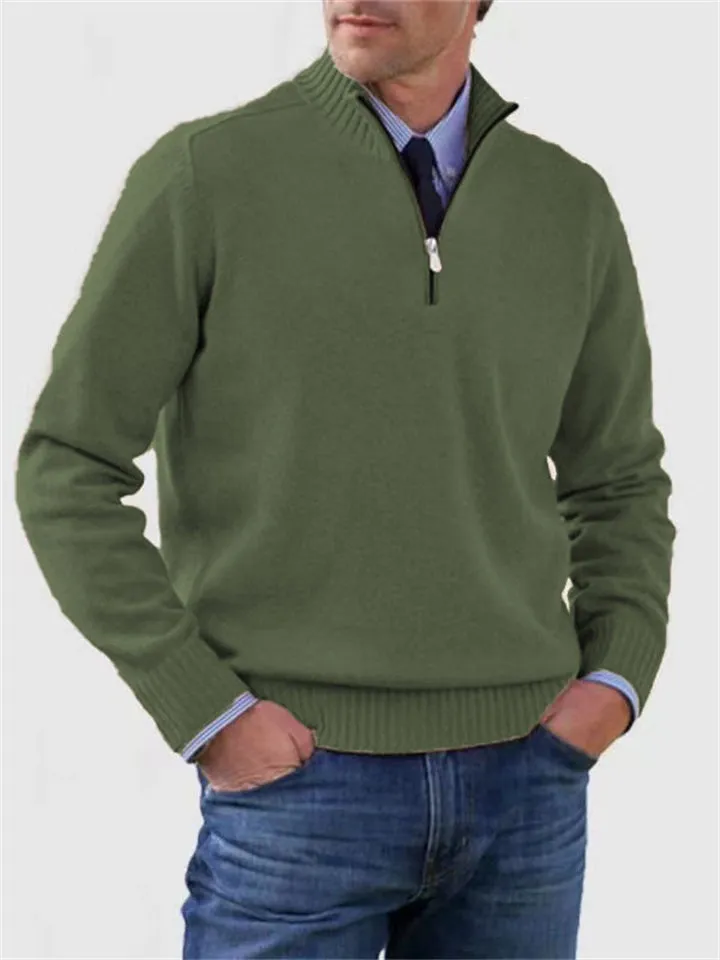 Men's Fall V Neck Half Zip Warm Knit Sweater
