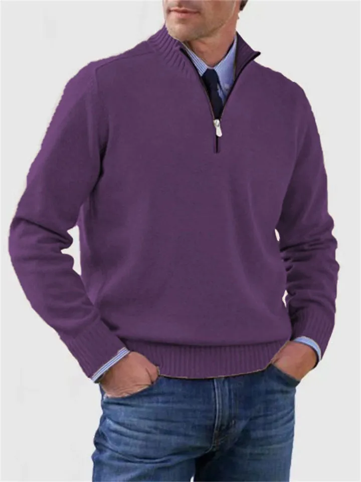 Men's Fall V Neck Half Zip Warm Knit Sweater