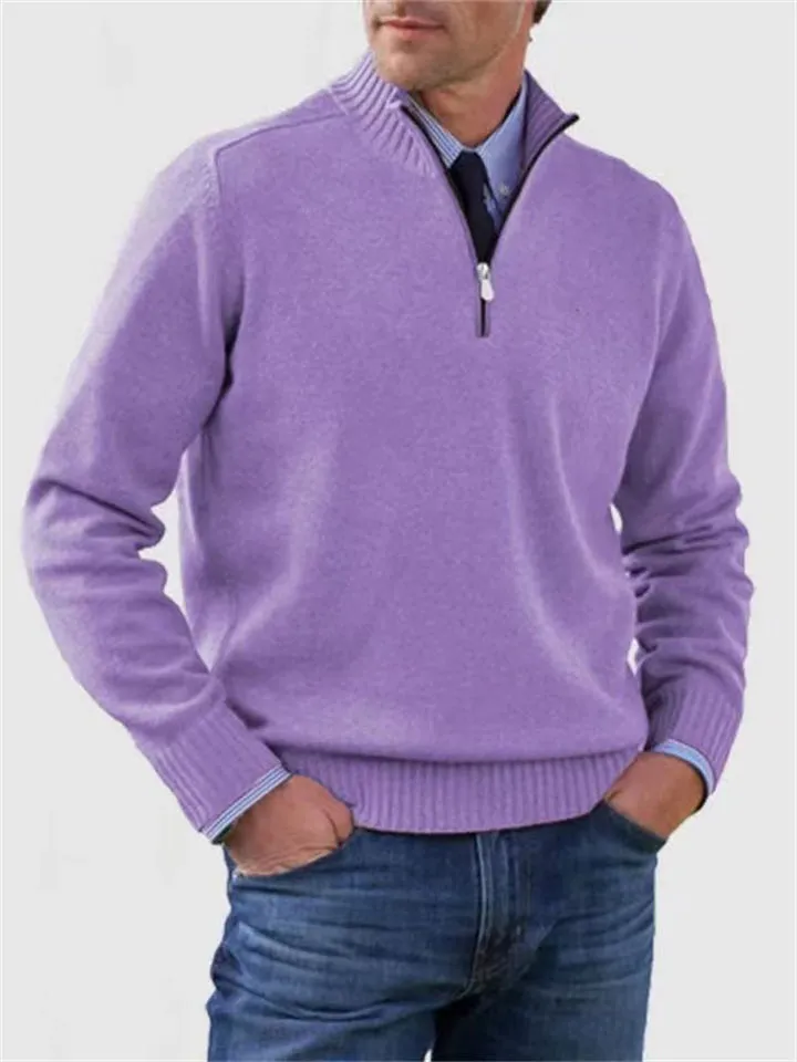 Men's Fall V Neck Half Zip Warm Knit Sweater