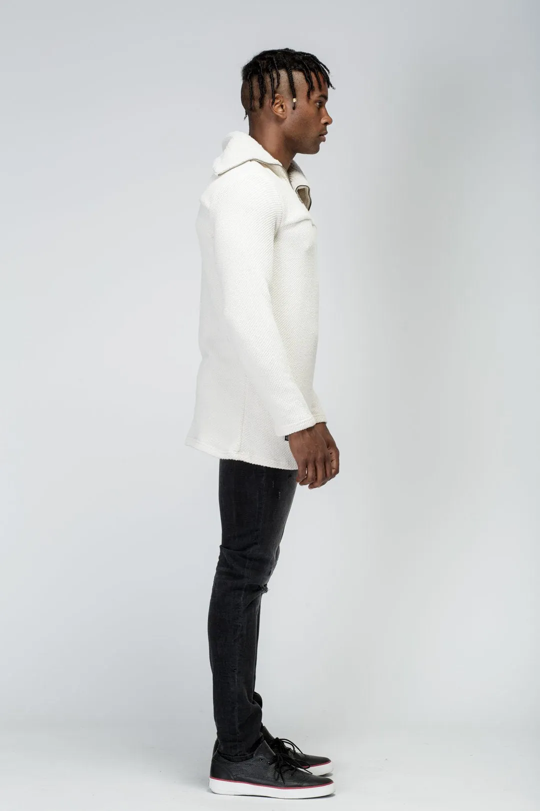 Men's Side Zip Turtle Neck Sweater in Ivory