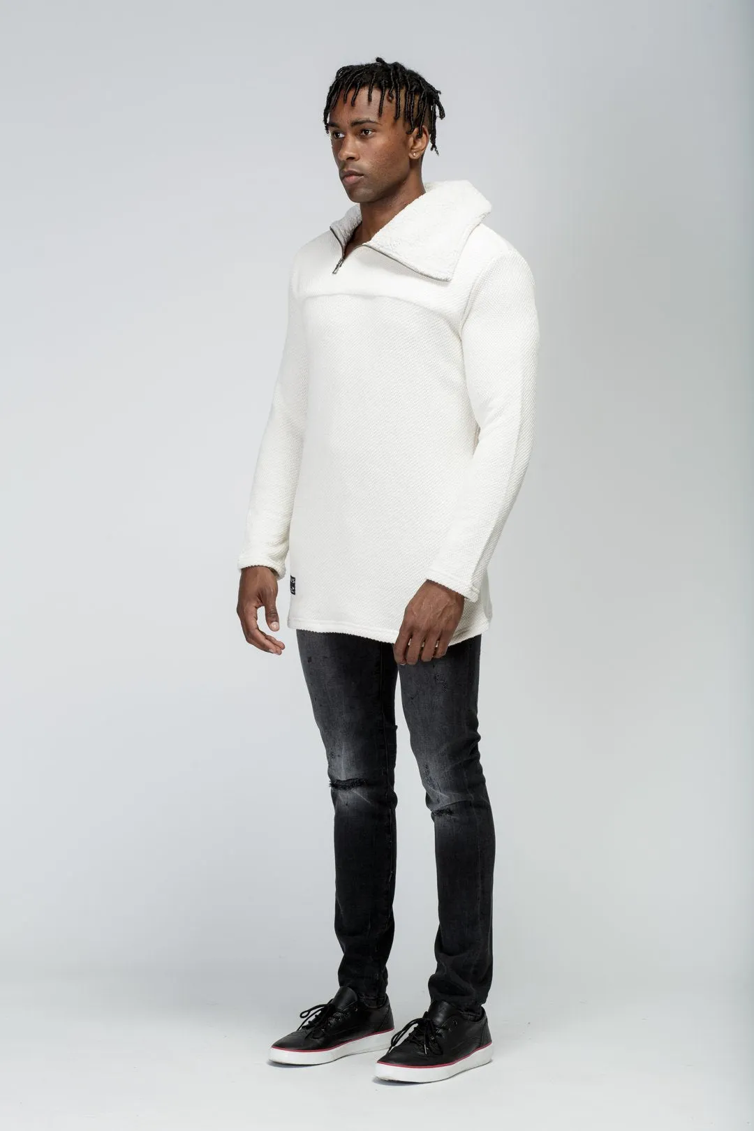 Men's Side Zip Turtle Neck Sweater in Ivory