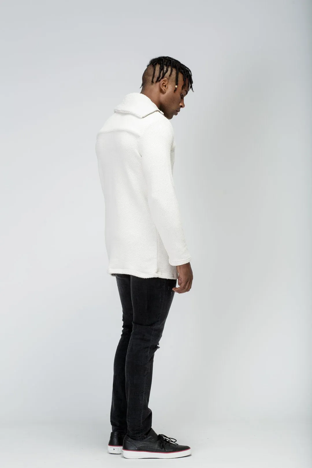 Men's Side Zip Turtle Neck Sweater in Ivory
