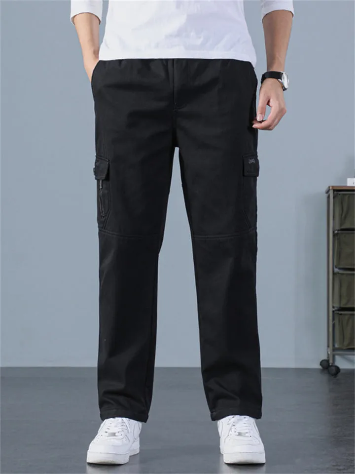 Men's Winter Keep Warm Plush Straight Leg Cargo Pants