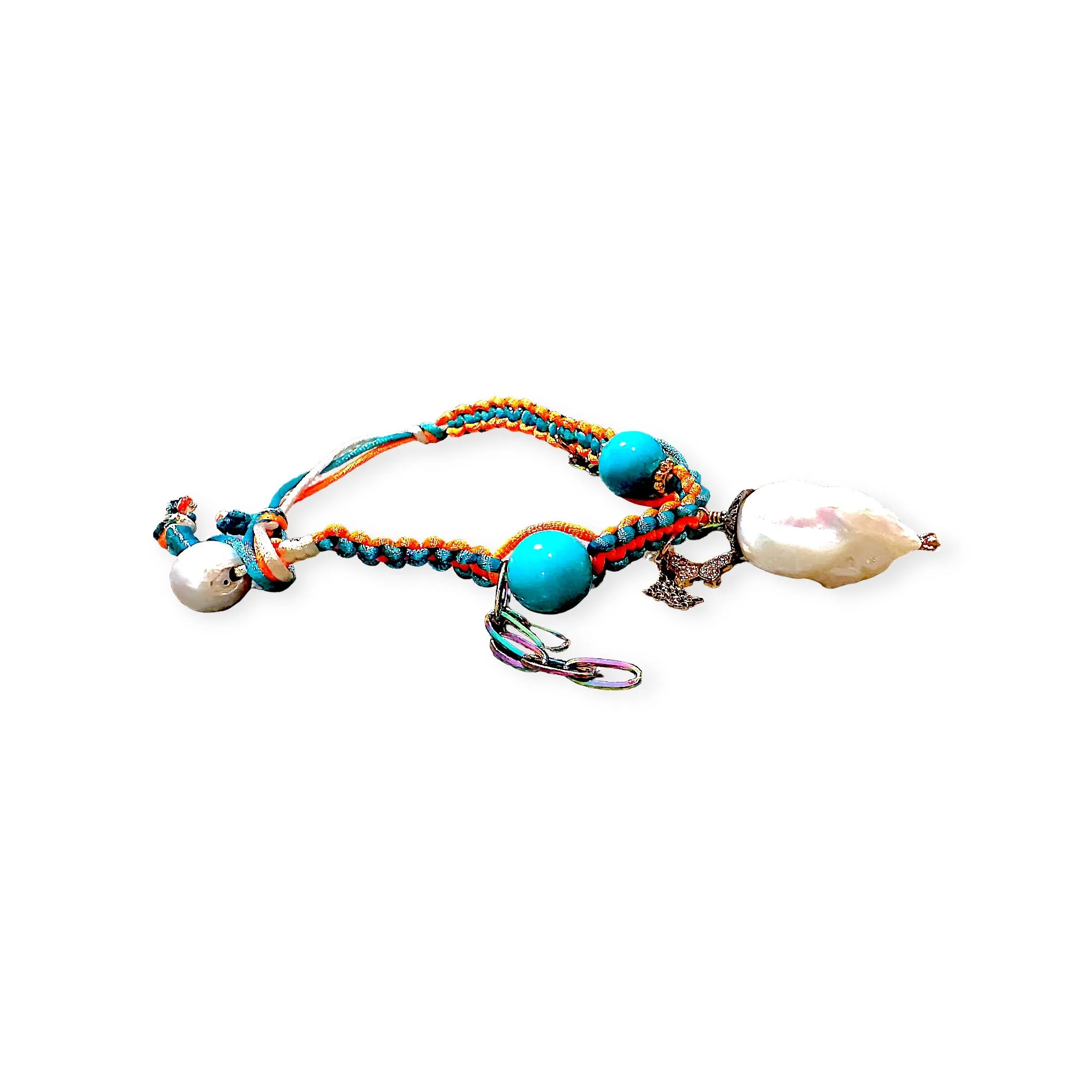 MEXICAN MAGIC GARDEN DIAMOND BAROQUE PEARL TURQUOISE GOLD BUTTERFLY CHAIN SILK ROCKSTAR ANKLET