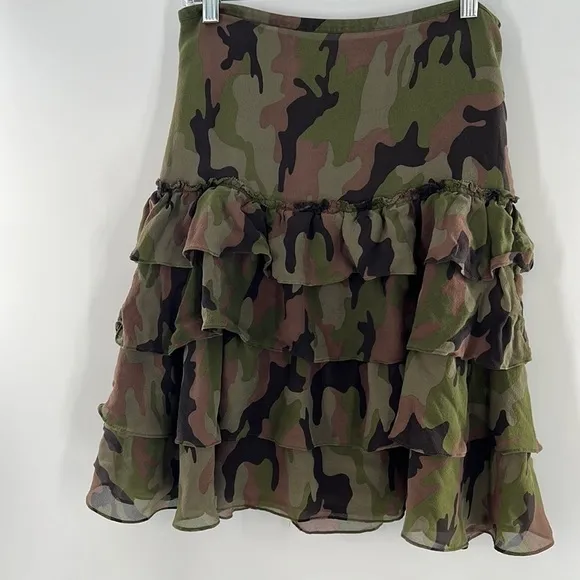MICHAEL KORS CAMOUFLAGE RUFFLE SKIRT 100% SILK SIZE 6