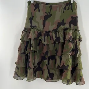 MICHAEL KORS CAMOUFLAGE RUFFLE SKIRT 100% SILK SIZE 6