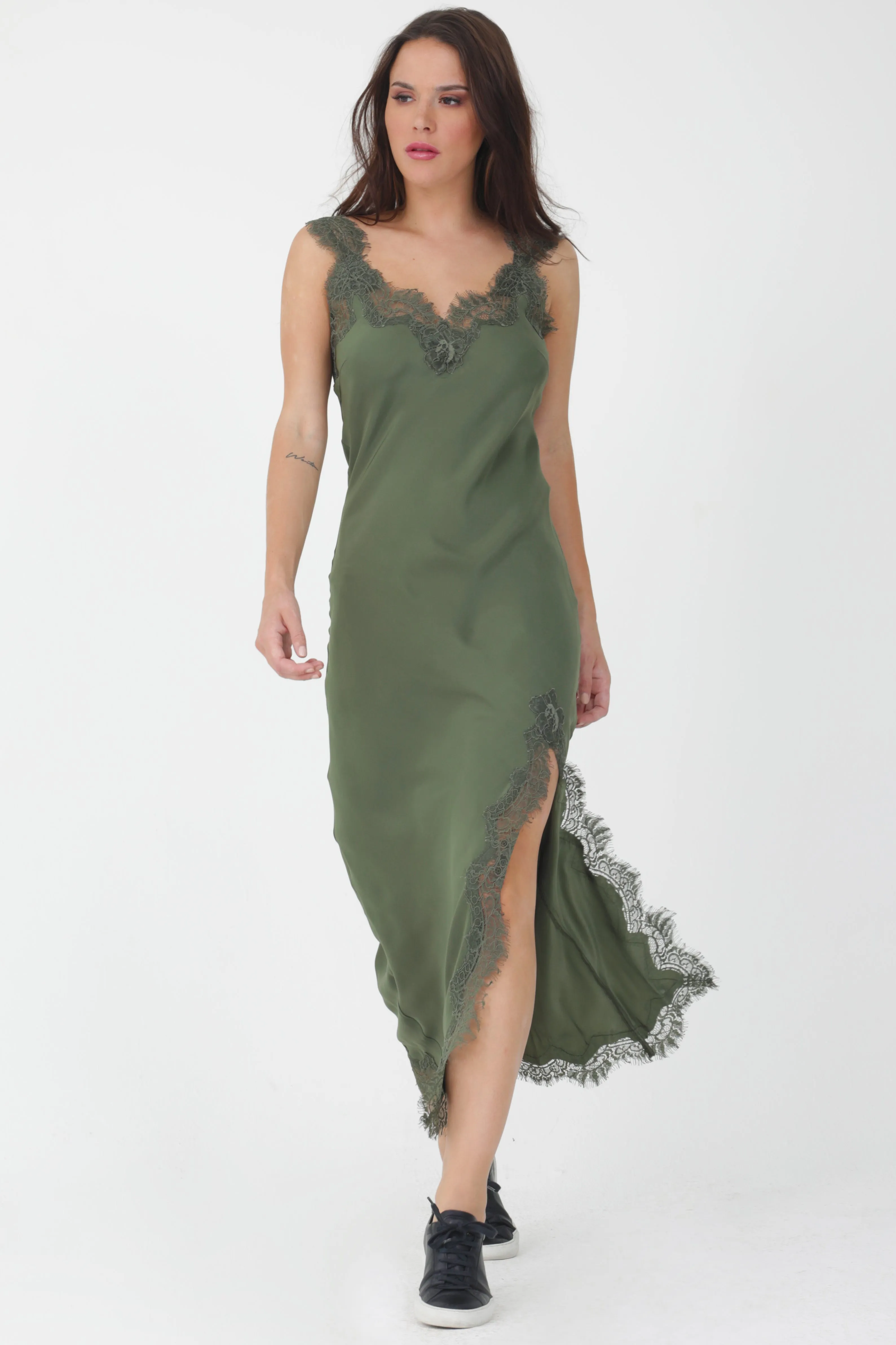 Miley Long Coco Bias Dress Olive