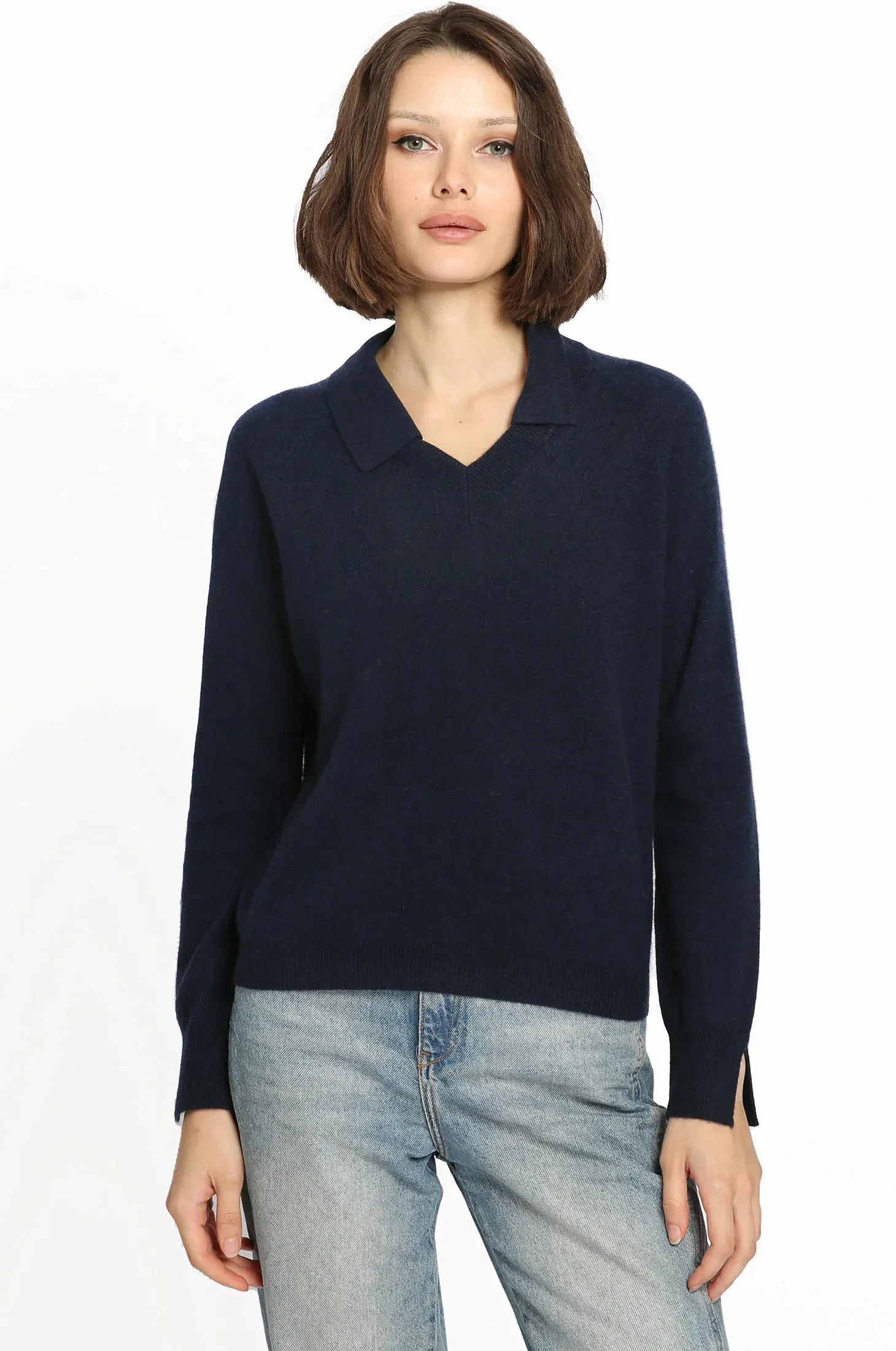 Minnie Rose Cashmere Collared V Neck