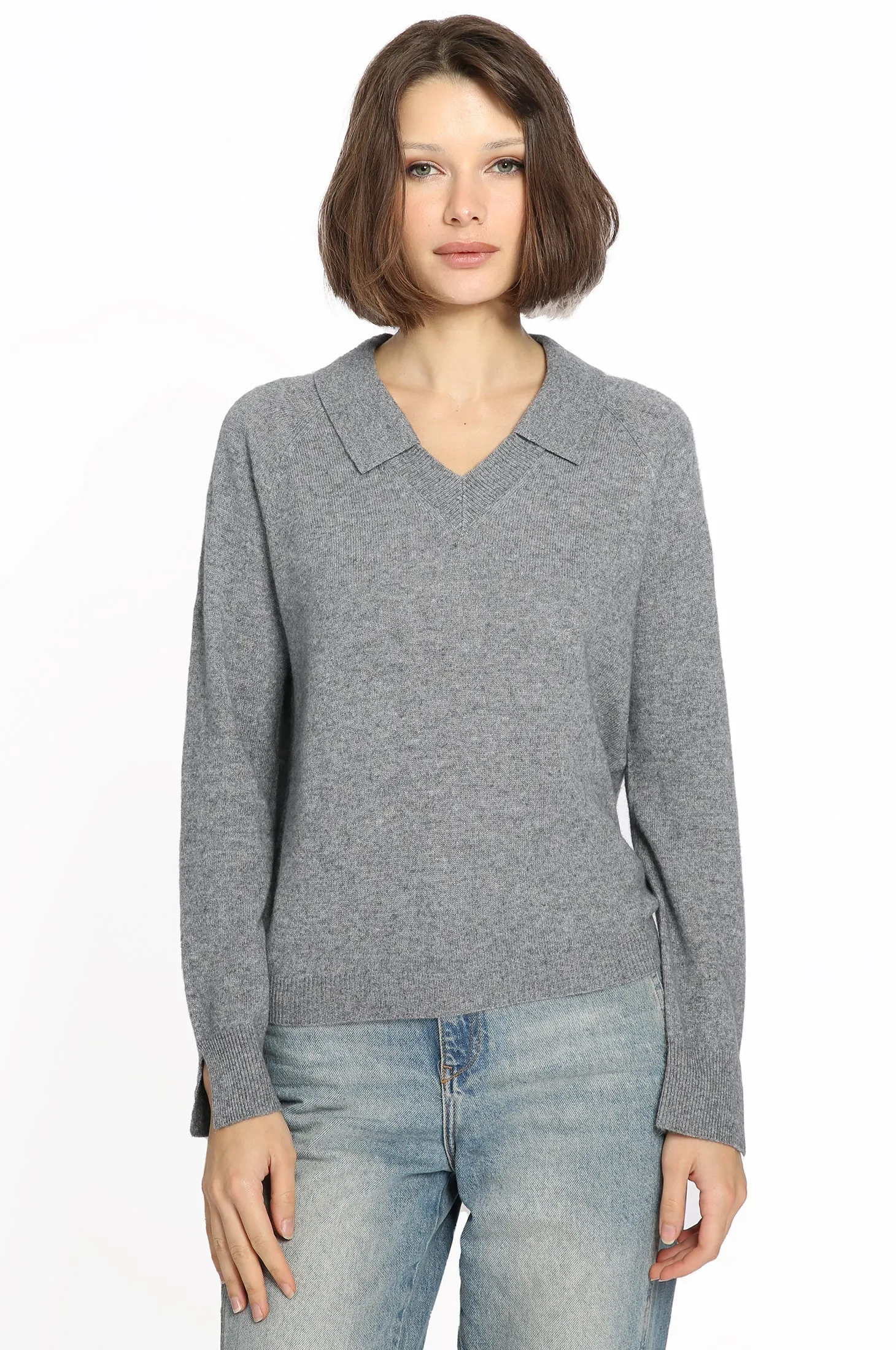 Minnie Rose Cashmere Collared V Neck