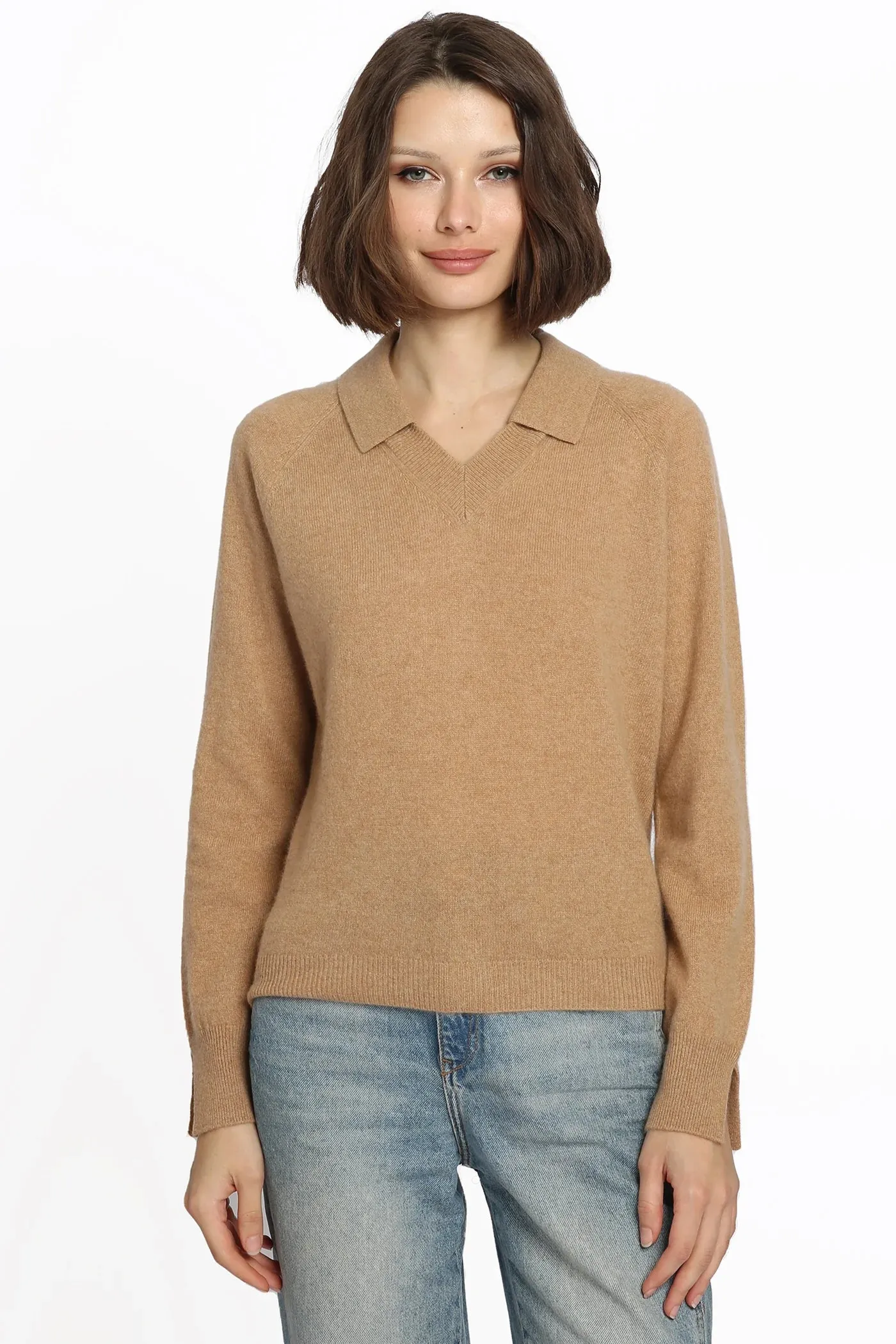 Minnie Rose Cashmere Collared V Neck