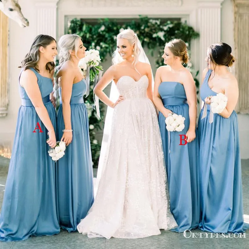 Mismatched Blue Charming Pretty Satin Chiffon Long Cheap A-line Wedding Pary Bridesmaid Dresses, TYP2073
