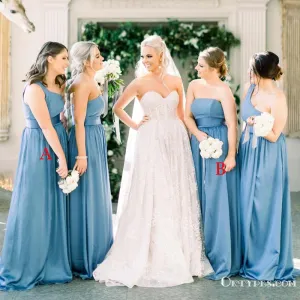 Mismatched Blue Charming Pretty Satin Chiffon Long Cheap A-line Wedding Pary Bridesmaid Dresses, TYP2073