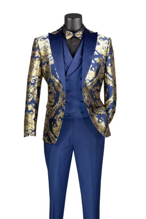 Modern Fit 3 Piece Suit with Matching Bow Tie Navy MVJQ-1