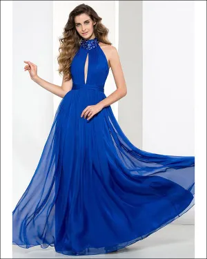 Modest Royal Blue Prom Dresses with Halter Beadings New Arrival 2018 Long Prom Party Gowns