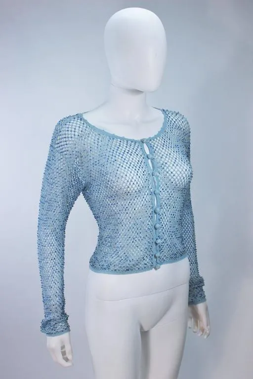 MOSCHINO Sky Blue Beaded Knit Sweater Size 42
