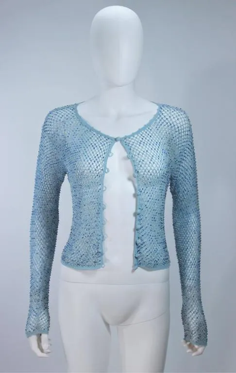 MOSCHINO Sky Blue Beaded Knit Sweater Size 42