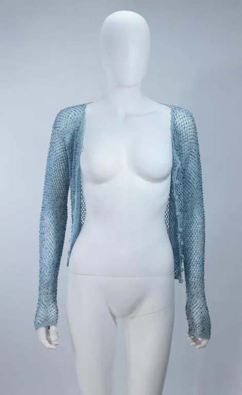 MOSCHINO Sky Blue Beaded Knit Sweater Size 42