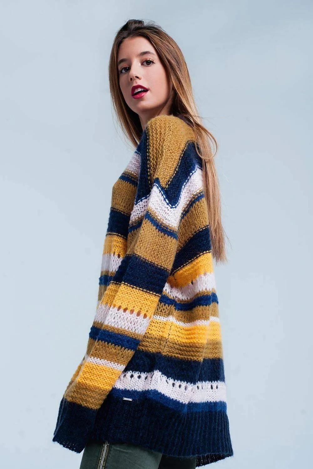 Mustard chunky knit striped maxi Sweater