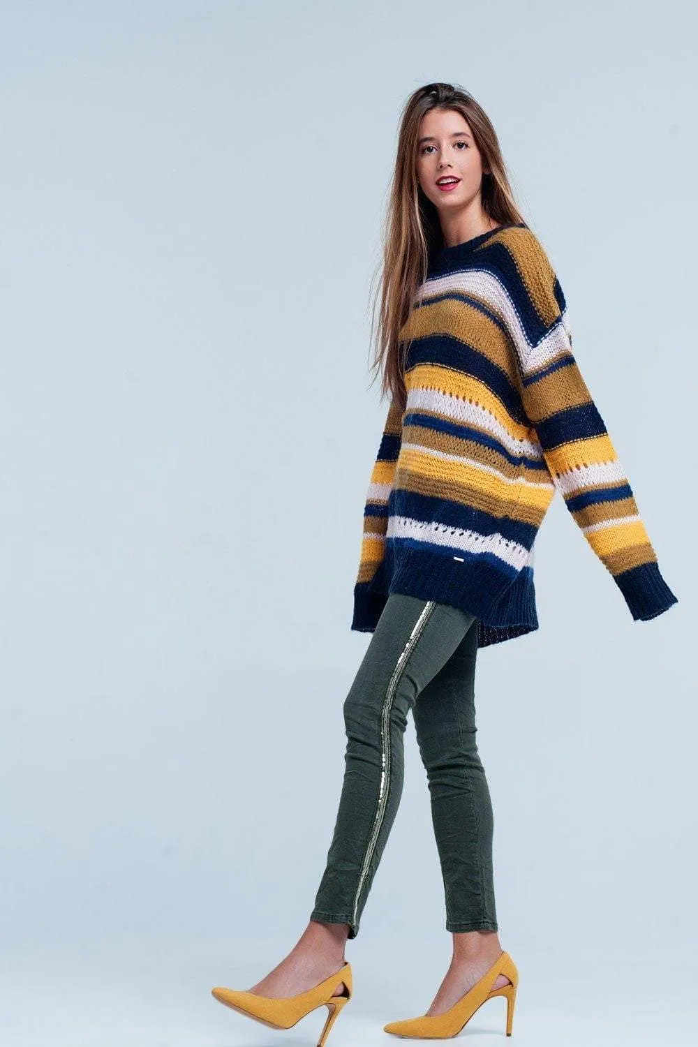 Mustard chunky knit striped maxi Sweater