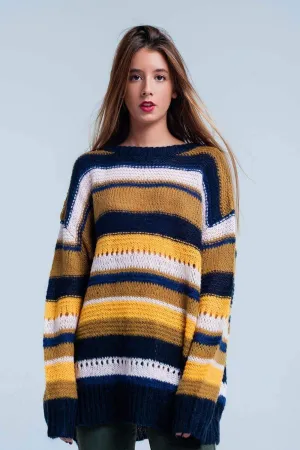 Mustard chunky knit striped maxi Sweater