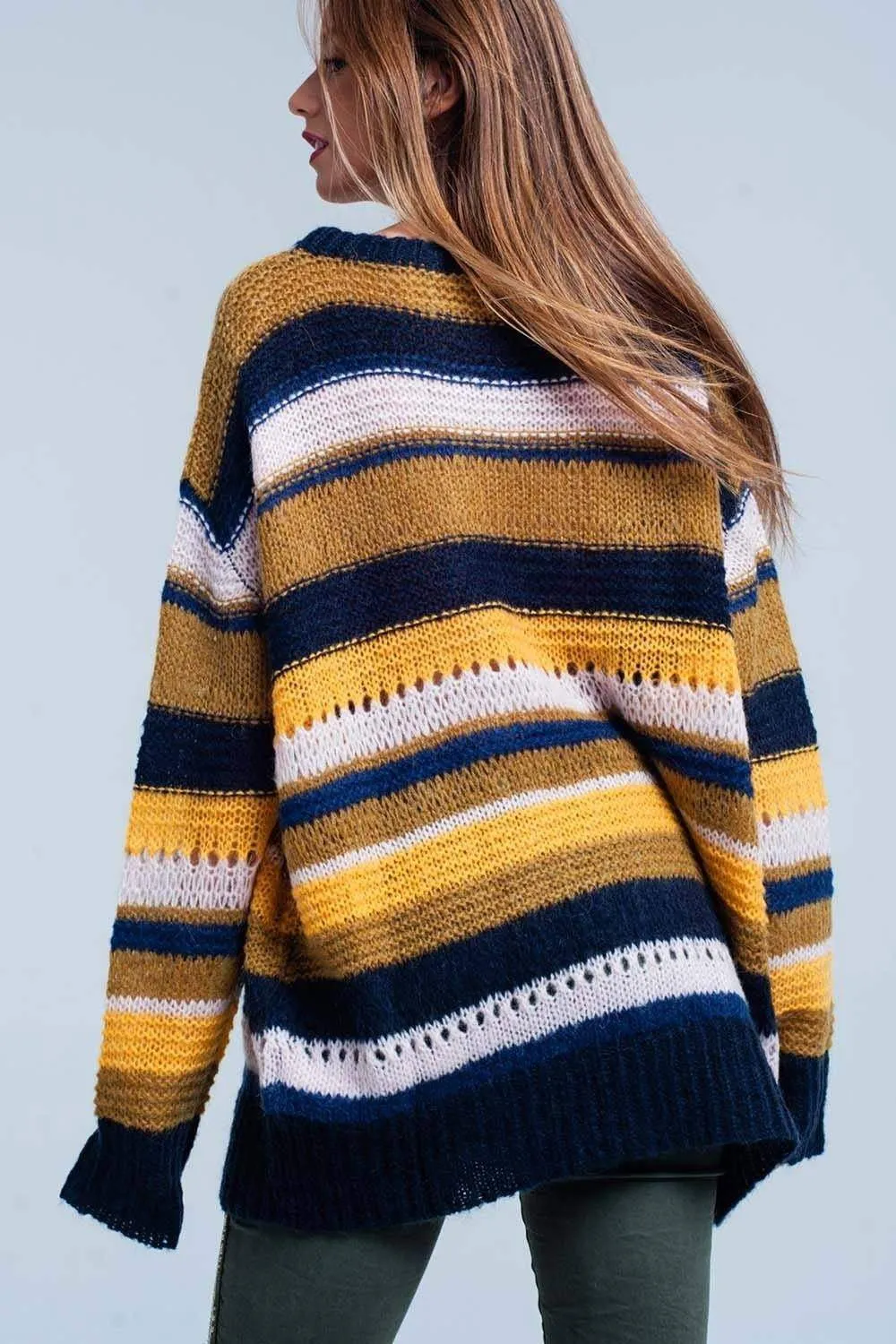 Mustard chunky knit striped maxi Sweater
