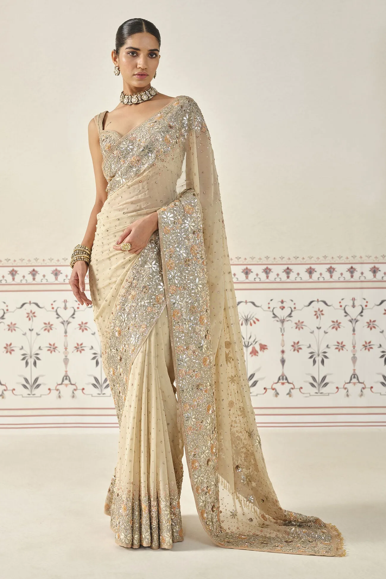 Nabanita Gota Patti Georgette Saree - Flesh