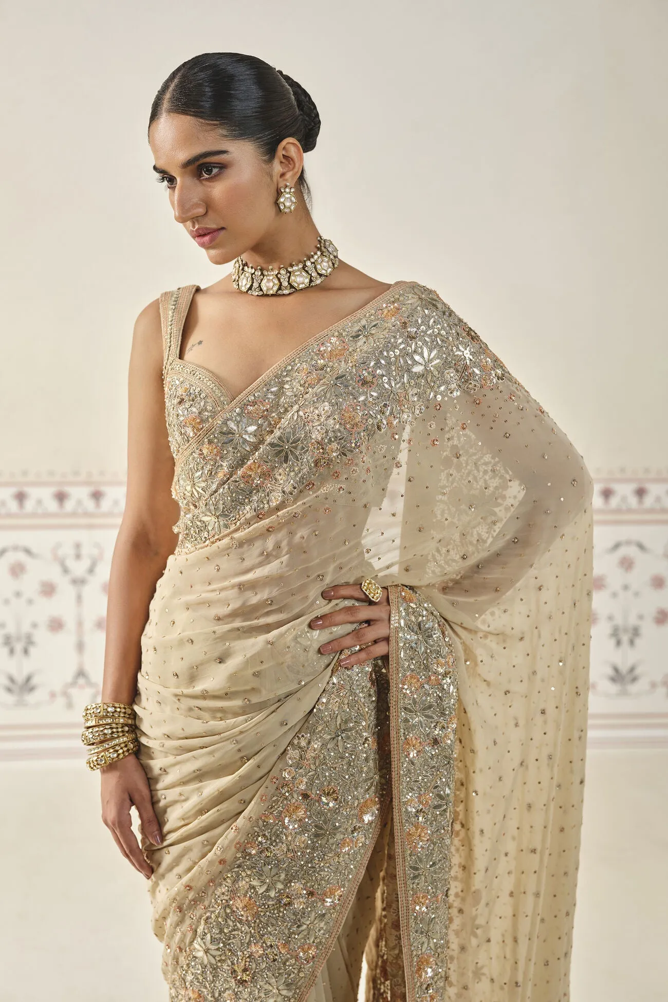Nabanita Gota Patti Georgette Saree - Flesh