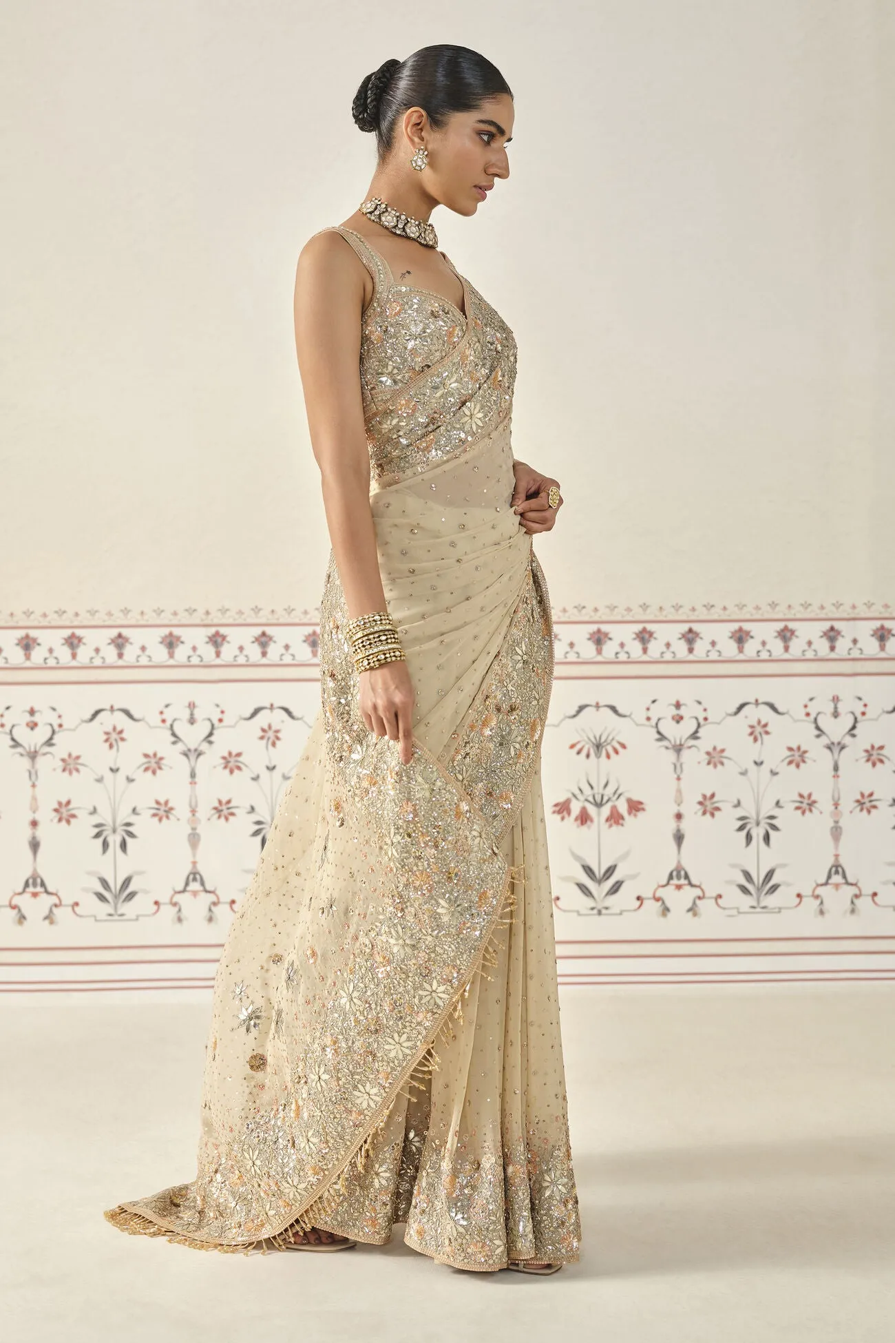 Nabanita Gota Patti Georgette Saree - Flesh