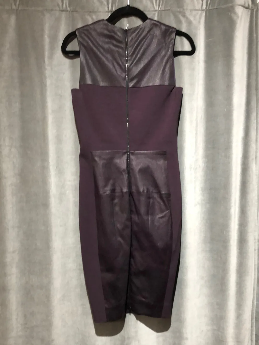 Narciso Rodriguez Eggplant Leather and Stretch Cotton Sleeveless Straight Dress
