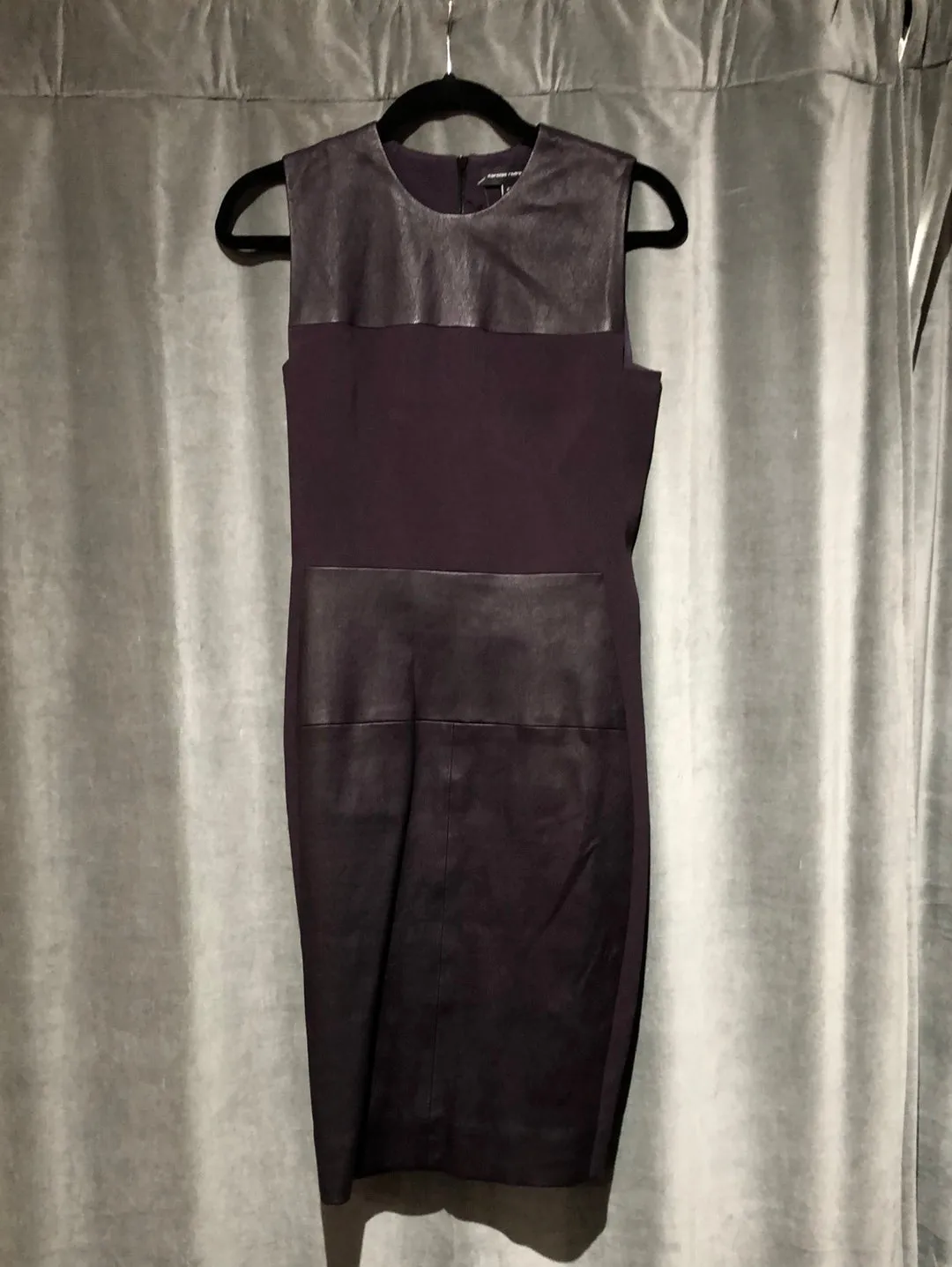 Narciso Rodriguez Eggplant Leather and Stretch Cotton Sleeveless Straight Dress