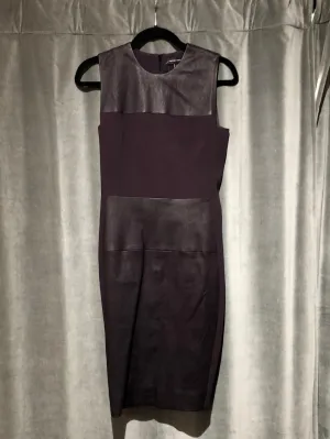 Narciso Rodriguez Eggplant Leather and Stretch Cotton Sleeveless Straight Dress