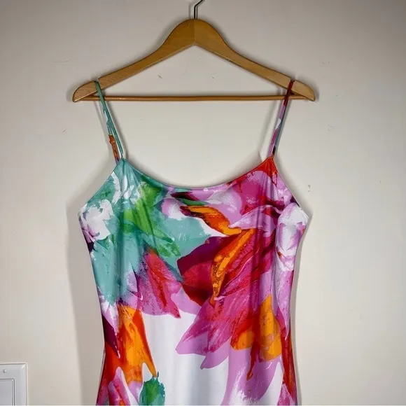 Natori Botan Print Chemise Satin Slip Dress L