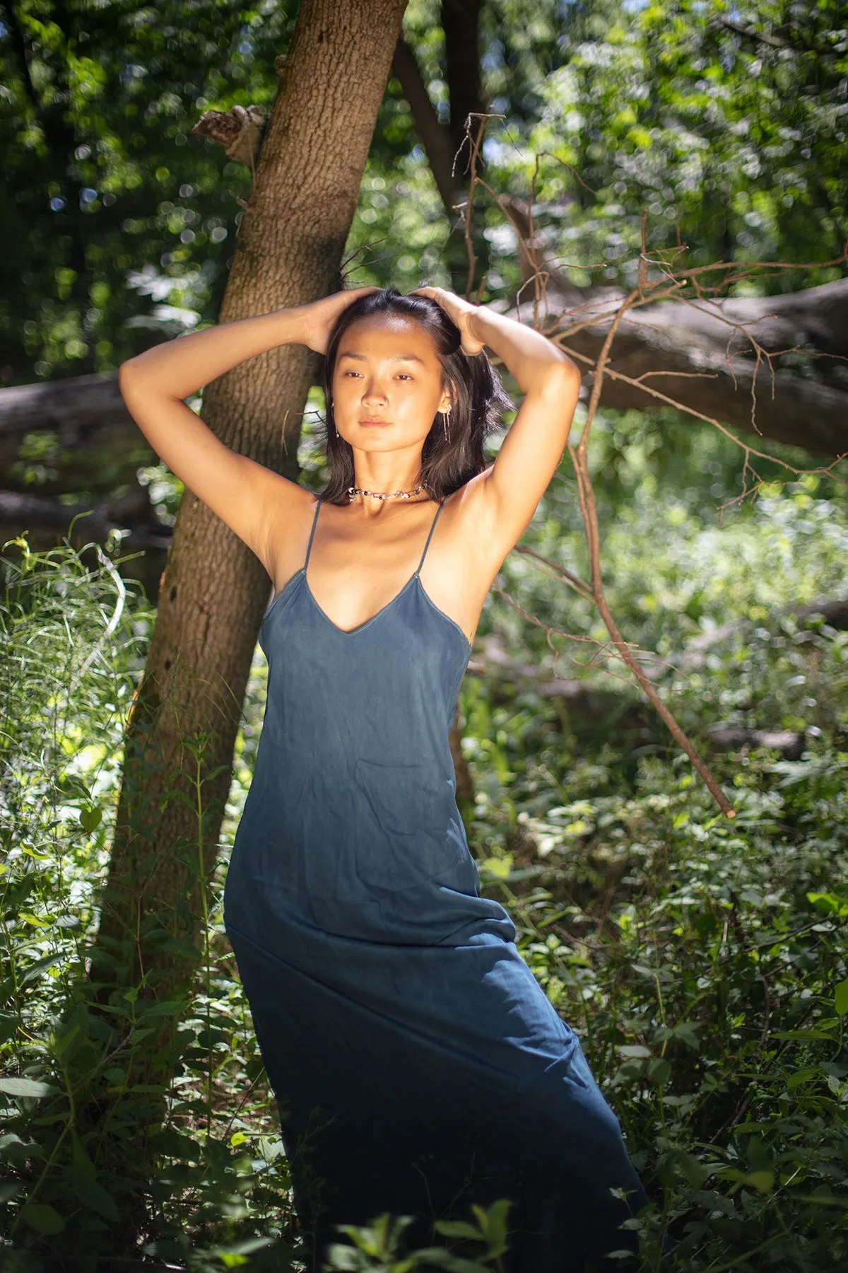 Natural Dyed Prairie Wildrye Slip Dress in Indigo