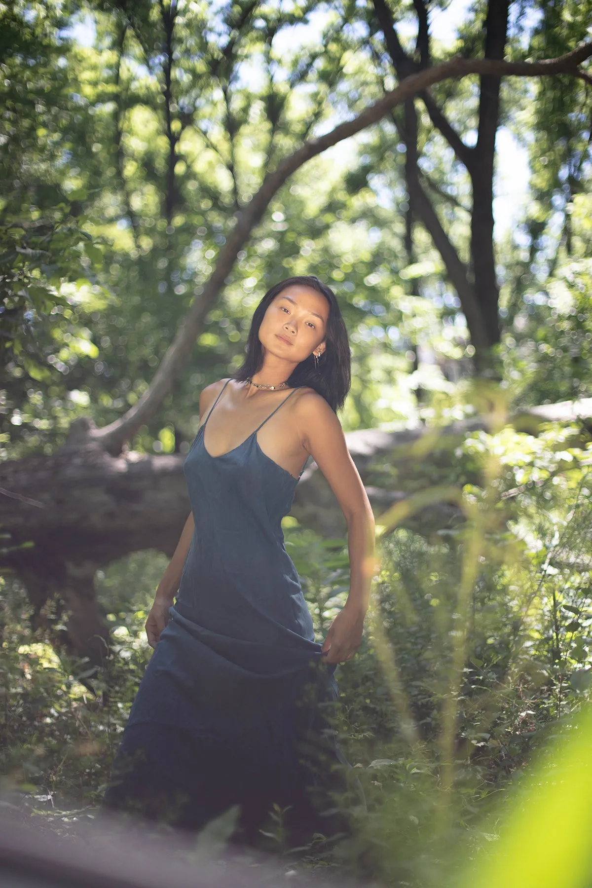 Natural Dyed Prairie Wildrye Slip Dress in Indigo