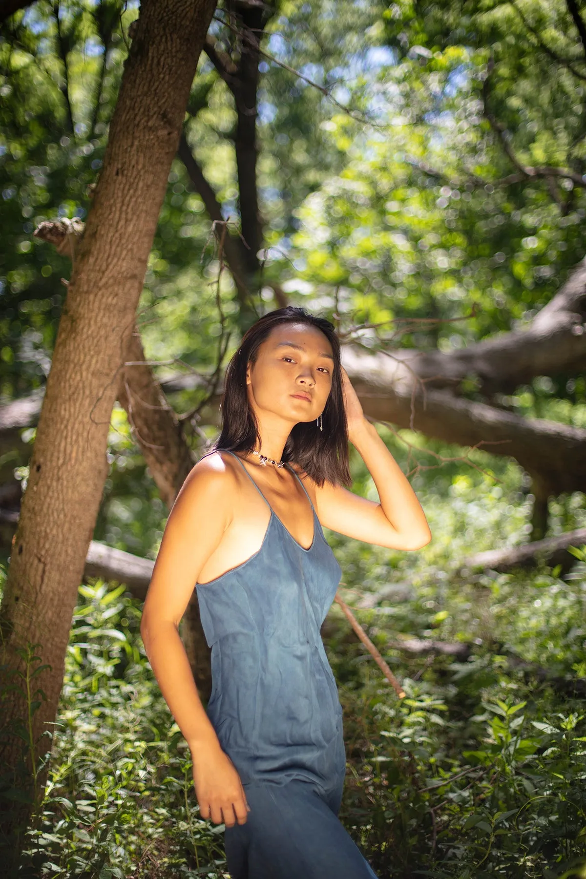 Natural Dyed Prairie Wildrye Slip Dress in Indigo