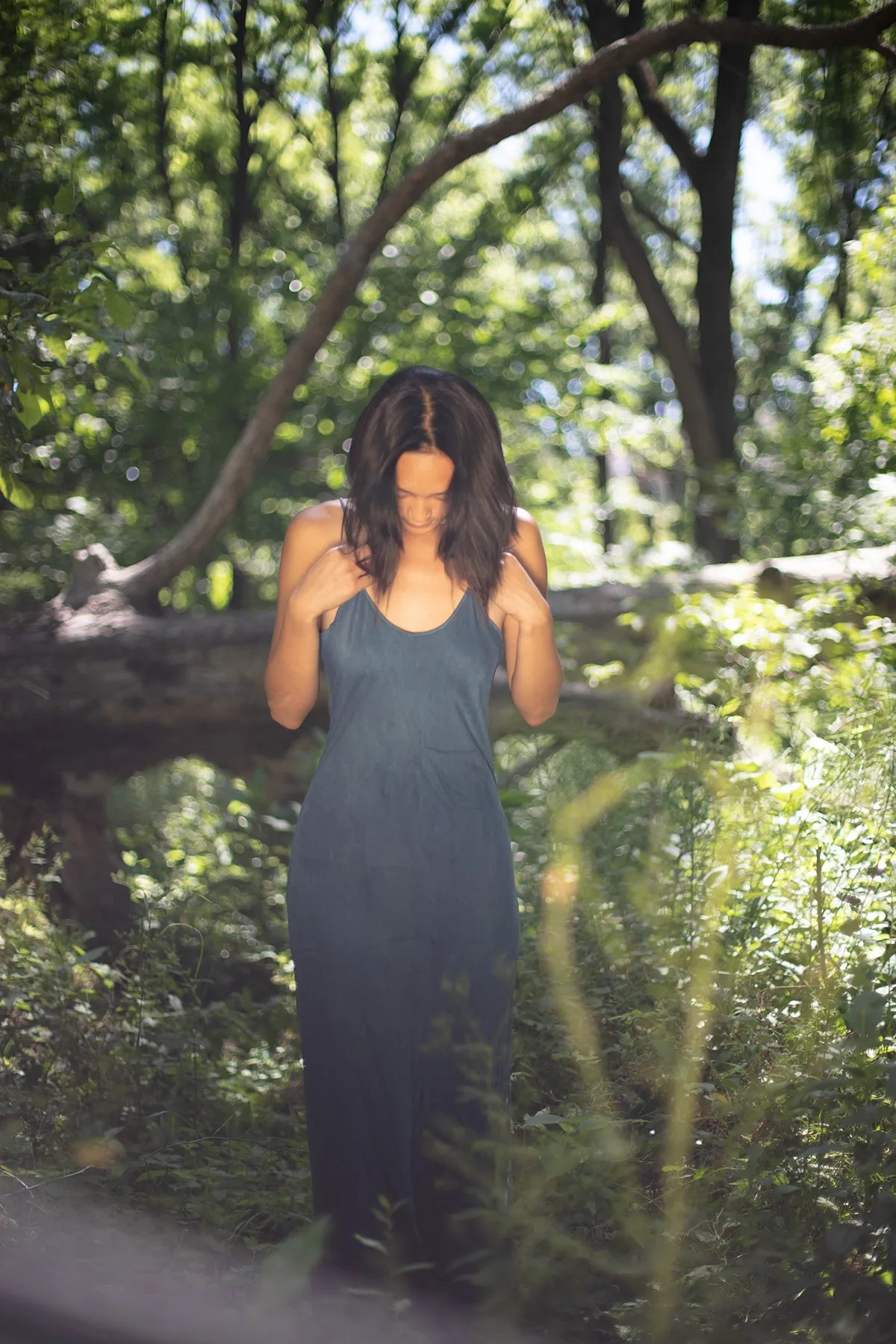 Natural Dyed Prairie Wildrye Slip Dress in Indigo