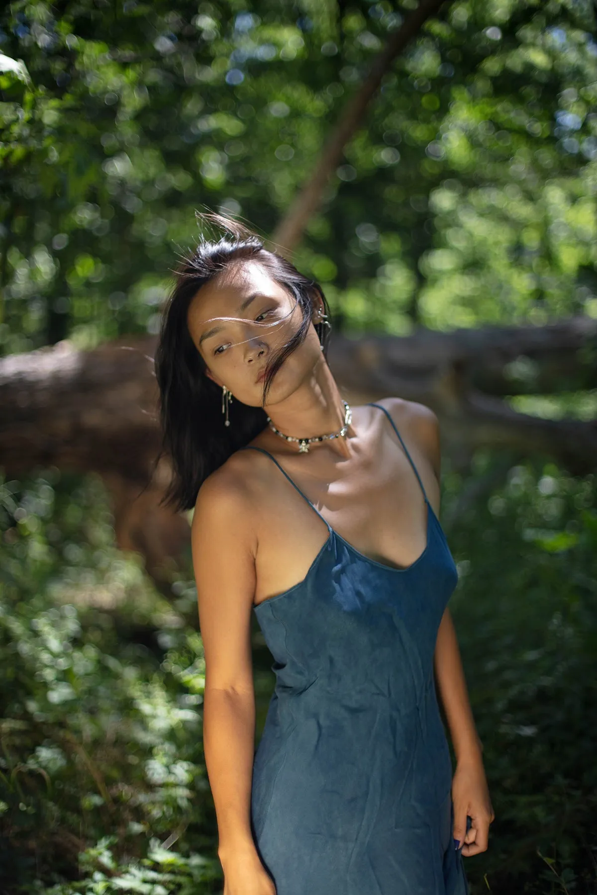 Natural Dyed Prairie Wildrye Slip Dress in Indigo