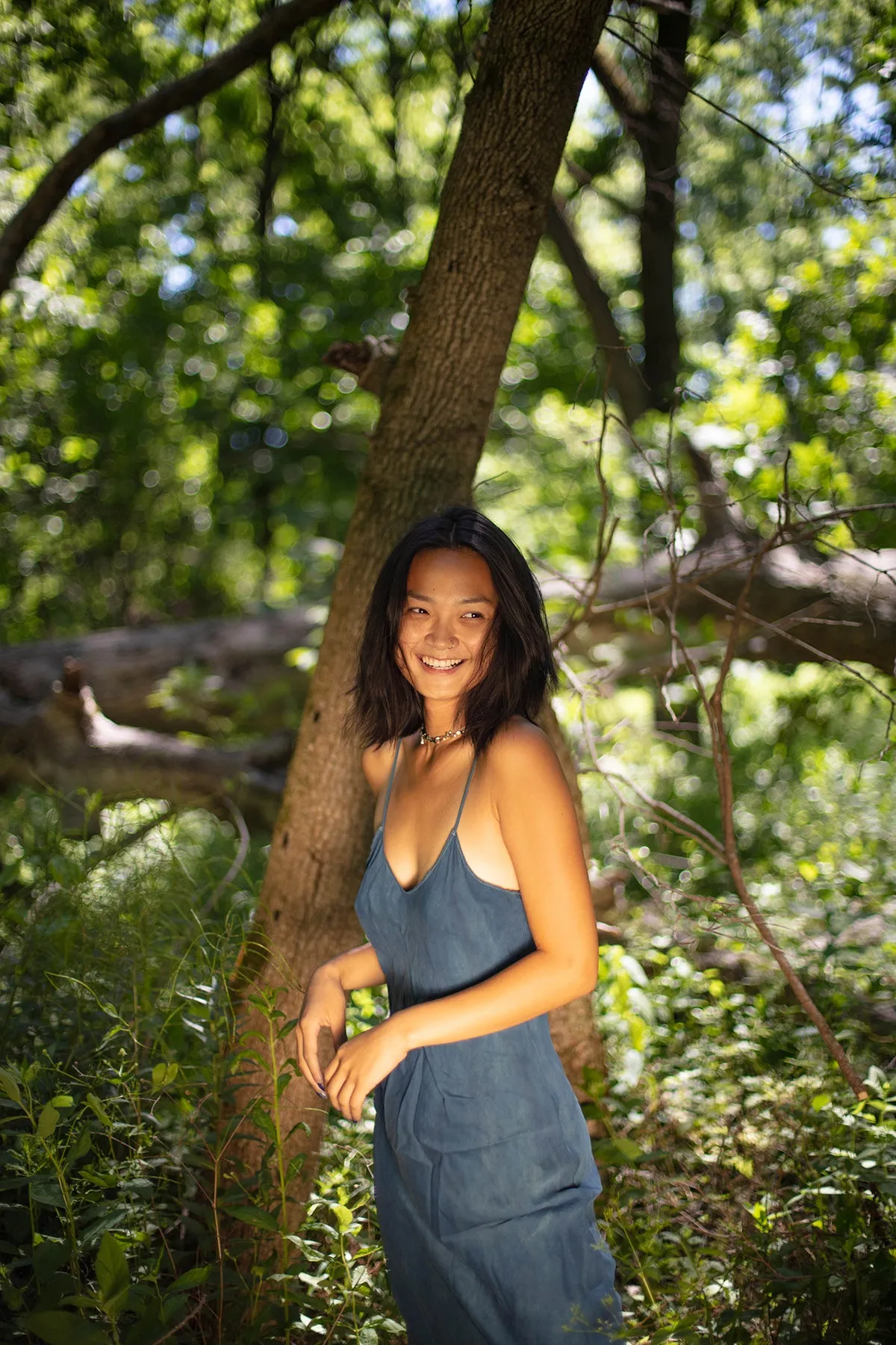 Natural Dyed Prairie Wildrye Slip Dress in Indigo