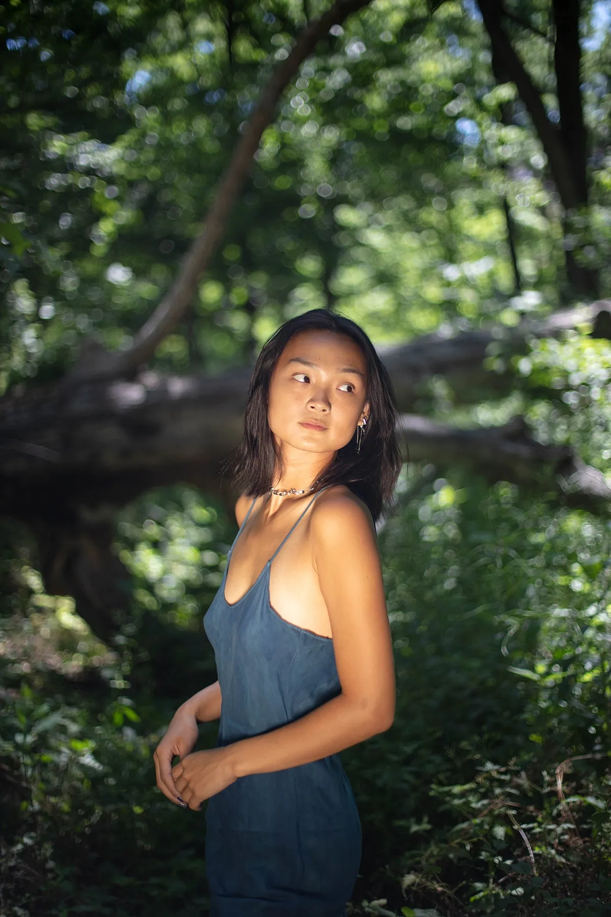 Natural Dyed Prairie Wildrye Slip Dress in Indigo
