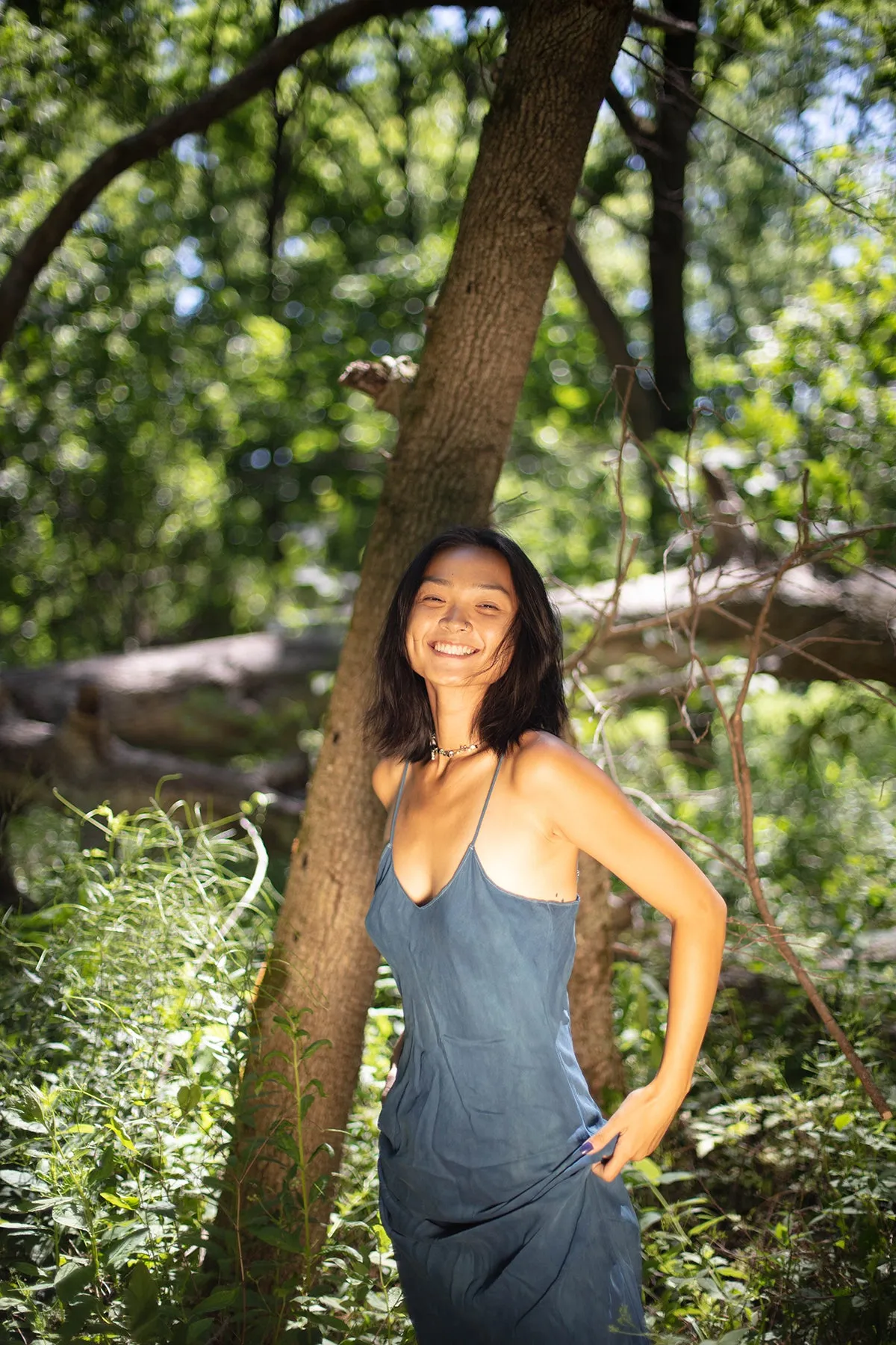 Natural Dyed Prairie Wildrye Slip Dress in Indigo