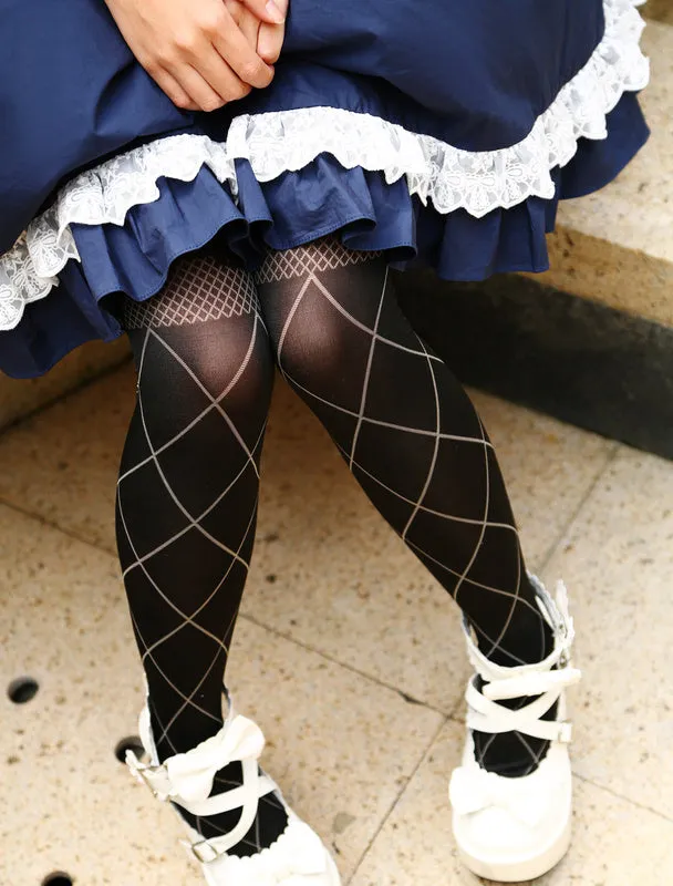 Navy Blue Lolita One piece Dress Asibuto Penta Short Sleeves Turndown Collar Lace Trim_