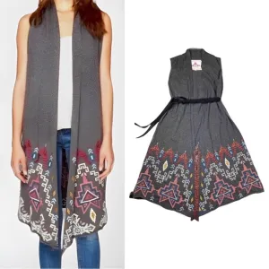 NEW Johnny Was Tisha Cross Stitched Knit Long Vest