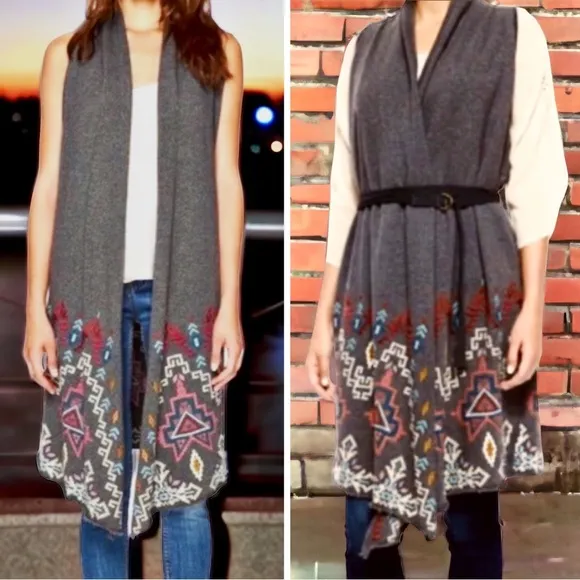 NEW Johnny Was Tisha Cross Stitched Knit Long Vest