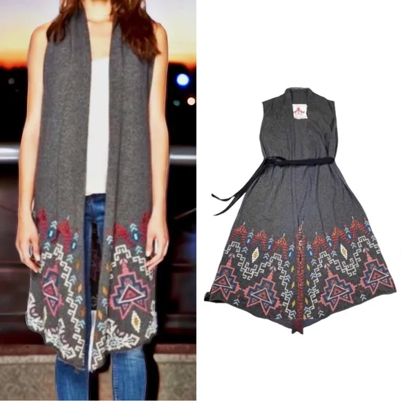 NEW Johnny Was Tisha Cross Stitched Knit Long Vest