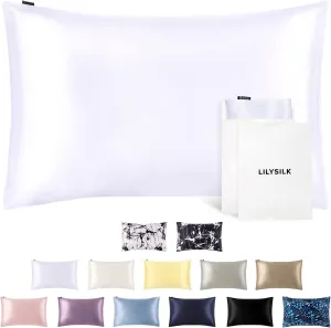New LILYSILK 100% Pure Mulberry Silk Pillowcase Both Sides, 19 Momme Real Charmeuse Silk Pillow Case Cover for Hair and Skin 1 Pc, Envelope Closure, White, Standard 50x75cm! RetaiLS $45 