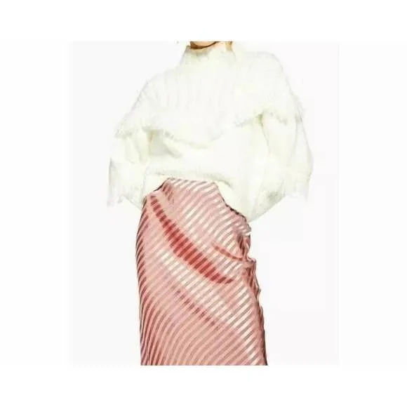 NEW TOPSHOP bias stripe satin slip midi slip skirt in pink