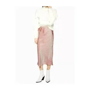 NEW TOPSHOP bias stripe satin slip midi slip skirt in pink
