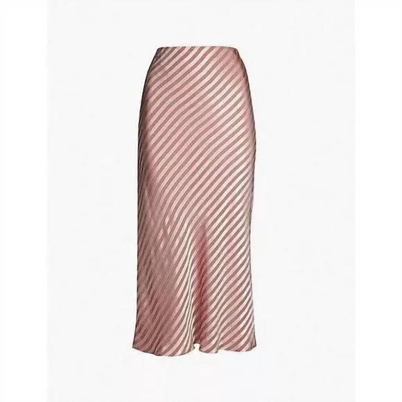 NEW TOPSHOP bias stripe satin slip midi slip skirt in pink