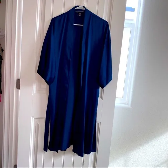 ✨NEW✨ VERY SEXY Silky Satin Robe Kimono LONG medium large blue navy